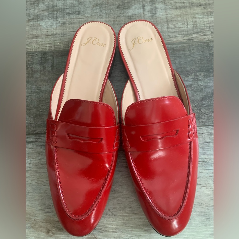 J.Crew Women's Red Academy Penny-loafer Mules In Patent Leather